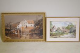 Harley Crossley, Castle Mill, Dorking, oil on canvas, and Mark Tarleton, Betchworth Church,