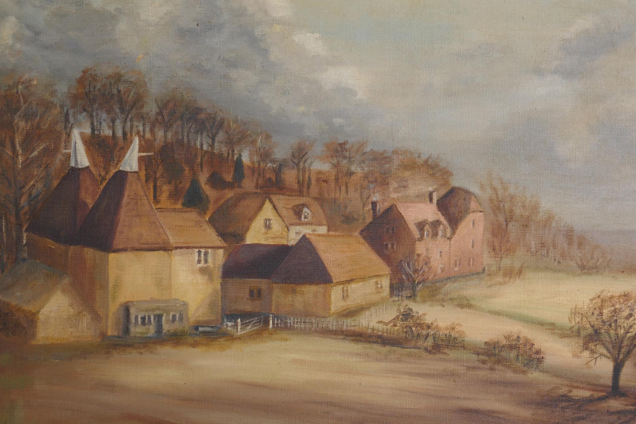 Douglas Baldwin, farm complex with oast houses, signed, oil on canvas, 20" x 16", and six other - Image 2 of 5