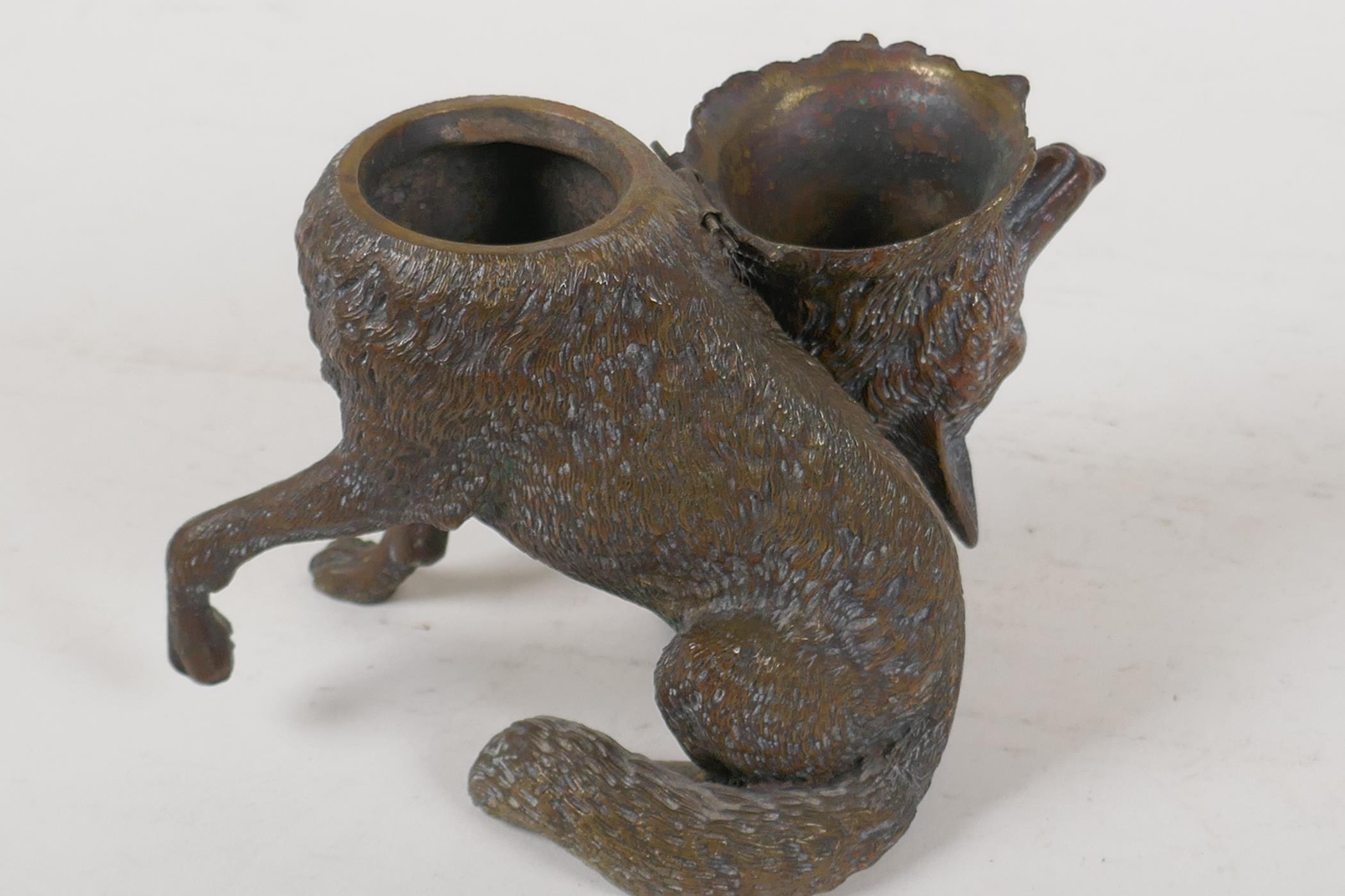 A bronze inkwell in the form of a seated wolf, lacks liner, 6½" high - Image 4 of 4