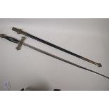 A masonic sword and scabbard inscribed Columbus Ohio, 36" long