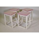 Four vintage painted wood kitchen stools