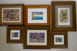 Australian Art, six paintings, various subjects and artists including Kangaroo, A. Conlon, 6" x 8"