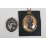 An C18th portrait miniature of a Prussian military officer, probably order of the Black Eagle, 2"