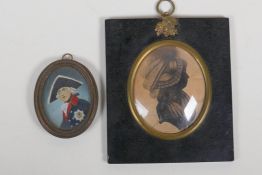 An C18th portrait miniature of a Prussian military officer, probably order of the Black Eagle, 2"