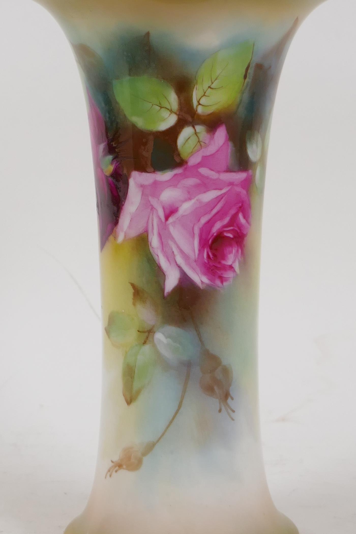 A Royal Worcester Kitty Blake vase with rose decoration, signed, 7½" high - Image 2 of 8