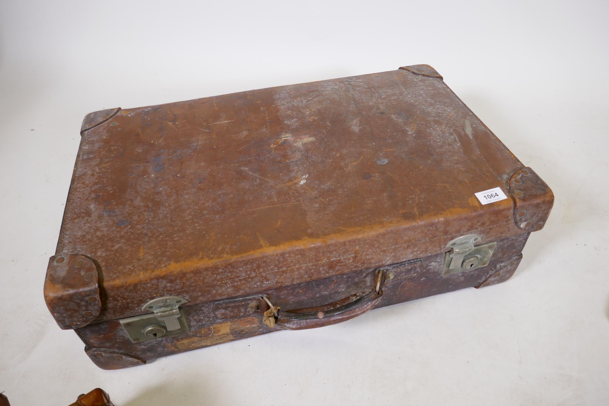 A vintage leather suitcase by R.W. Forsyth, a smaller leather case and an attache case, 26" x 16" - Image 9 of 9