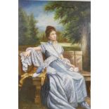 P. Fredrick, woman in a garden, oil on canvas, 30" x 40"