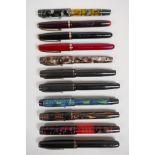 A collection of ten Mentmore fountain pens to include four Diploma, three Auto-Flow, and thre