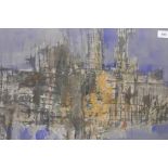 Abstract, mixed media/encaustic painting, signed Peter Bank?, mid C20th, 24" x 16"