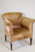 Victorian armchair, raised on square tapering supports with brass castors