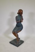A contemporary bronze figure of an oriental lady, seated, 45" high
