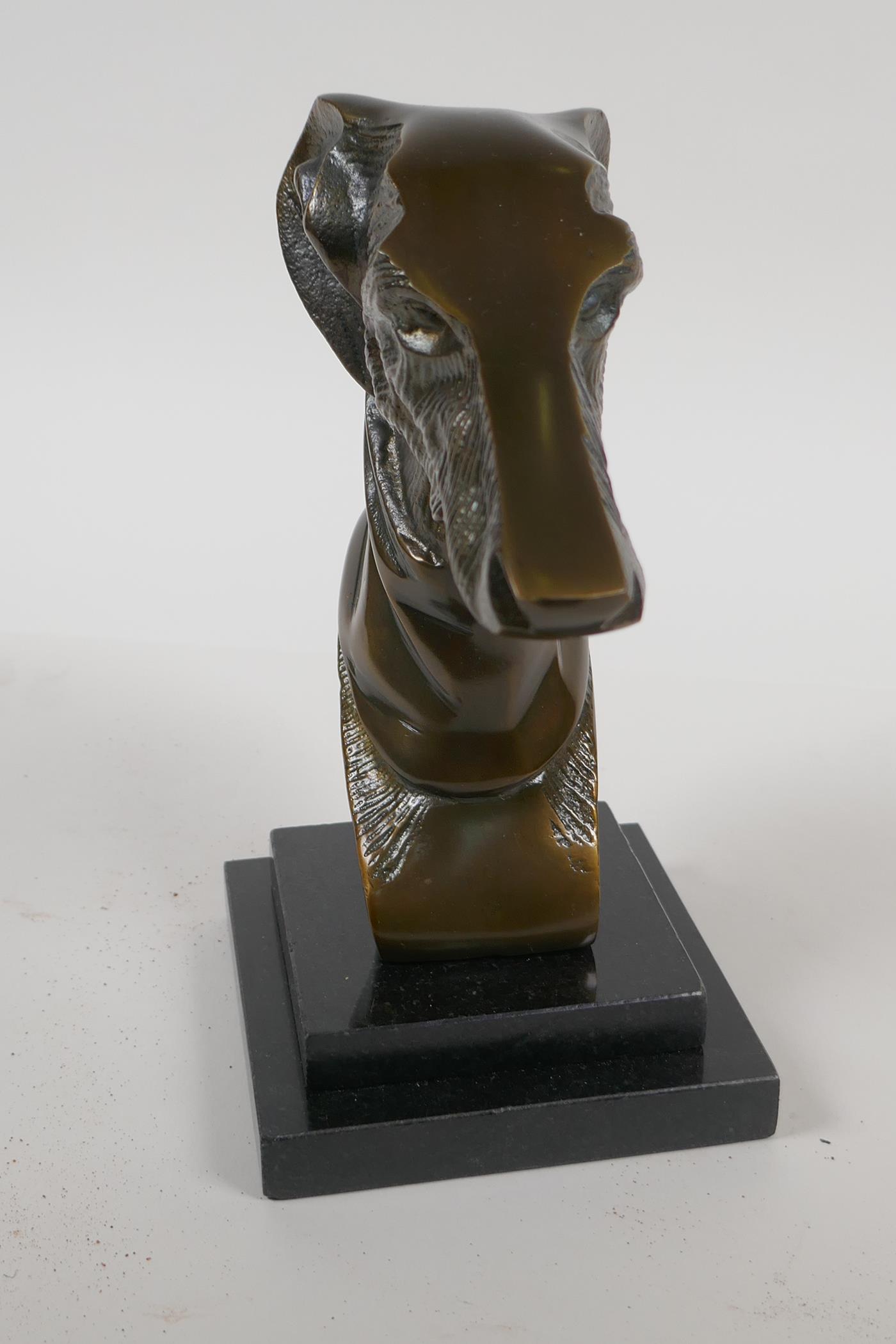 A bronze bust head of a greyhound on a stepped marble base, 9" high - Image 5 of 5
