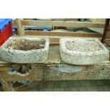 A pair of antique stone troughs, 20" x 15" x 6"