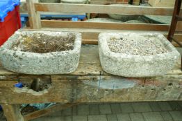 A pair of antique stone troughs, 20" x 15" x 6"