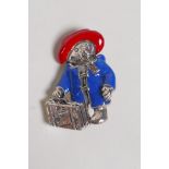 A sterling silver and enamelled Paddington Bear brooch, 1½"