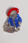 A sterling silver and enamelled Paddington Bear brooch, 1½"