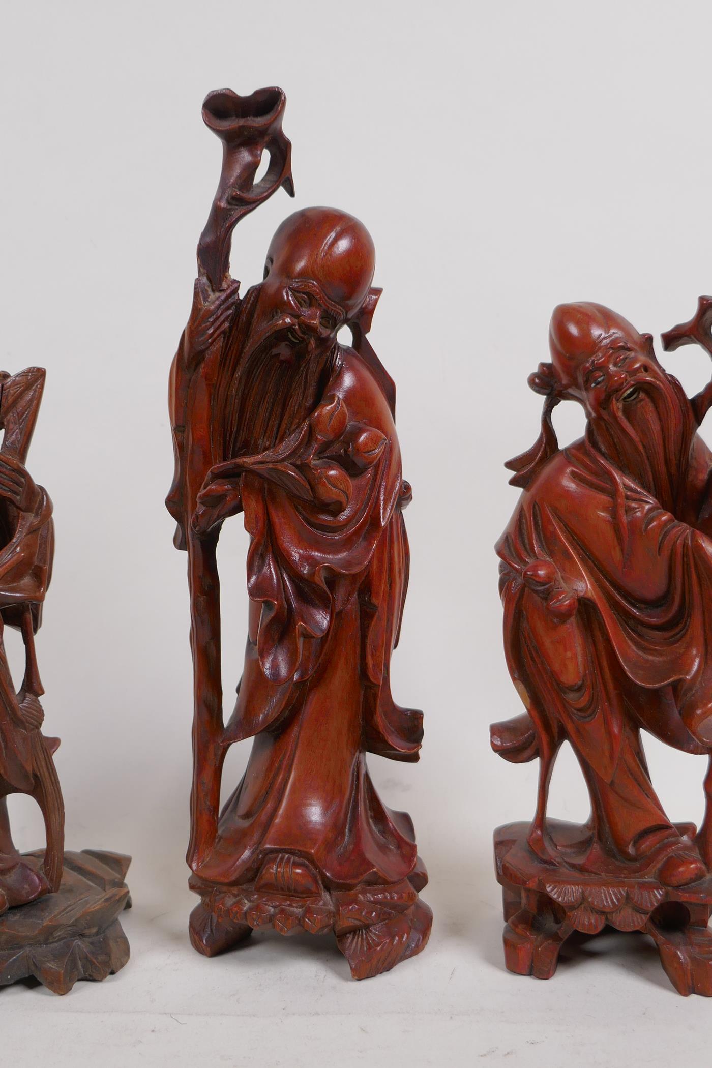 Seven Chinese carved hardwood figures, with depictions of Shao Lao and Buddha, largest 9½" high, AF - Image 5 of 8