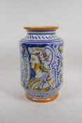 A Majolica pottery Alberello storage jar, 11½" high x 7" diameter