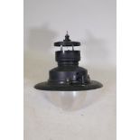 An industrial 'Tunbridge' pendant lamp by Sugg, 28½" drop