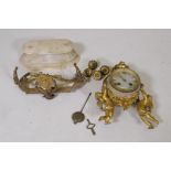 A C19th French alabaster and ormolu mounted mantel clock with putti decoration, H. Marc movement