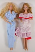 Two vintage Barbie dolls with jointed knees