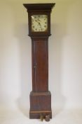 Early C19th 30 hour long case clock, the painted dial with Roman numerals and date aperture,