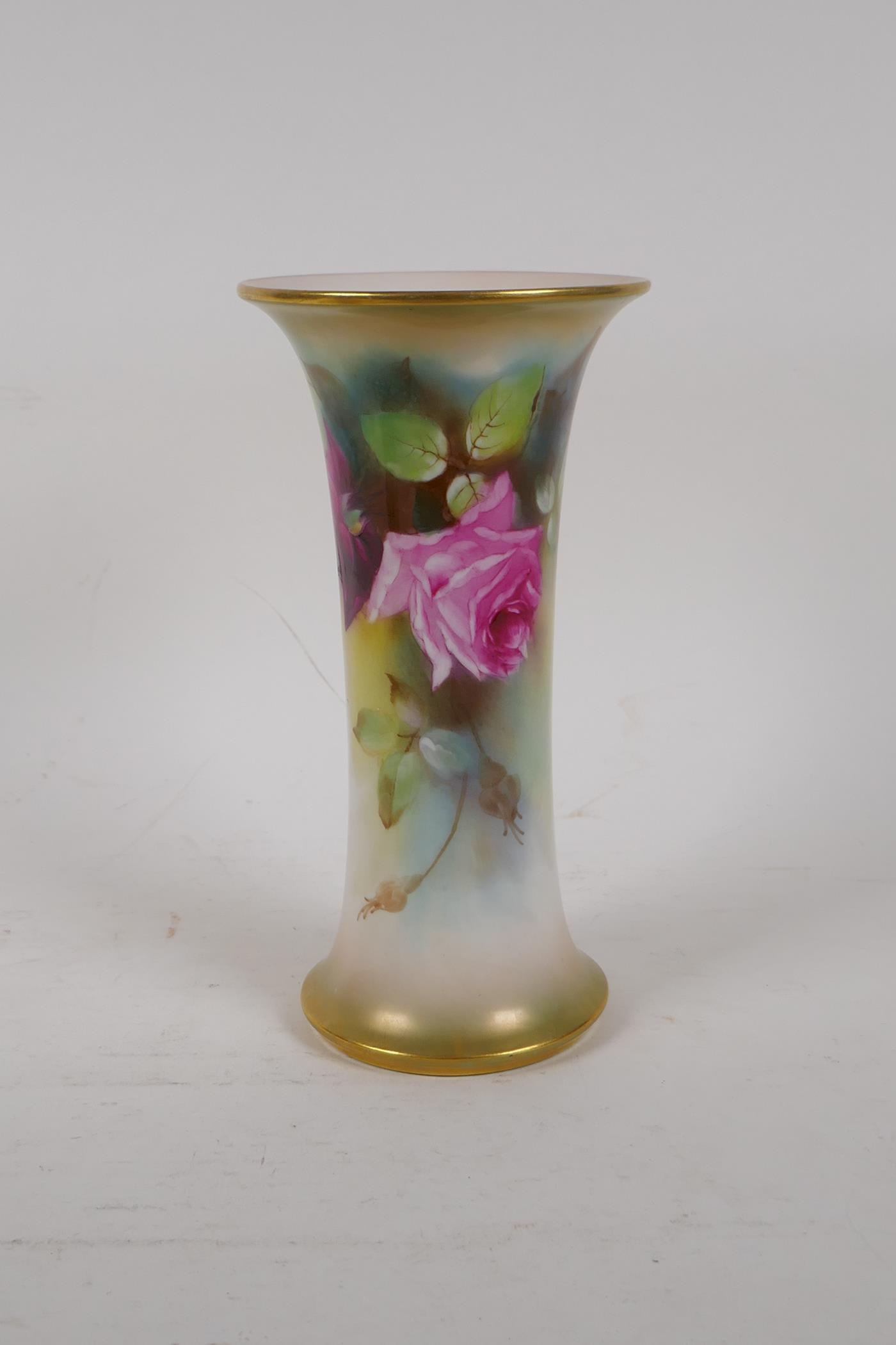 A Royal Worcester Kitty Blake vase with rose decoration, signed, 7½" high