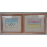 July Joel, a pair of beach scenes, signed and dated 1992, watercolour and gouache, 7" x 5"