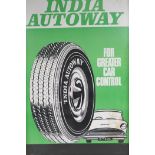 A framed mid C20th advertising poster for India Autoway Tyres, 16" x 24"