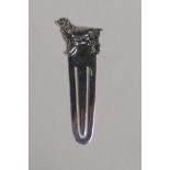 A 925 silver bookmark with dog finial, 1½" long