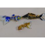 Three small enamelled articulated models of exotic fish, largest 3½" long