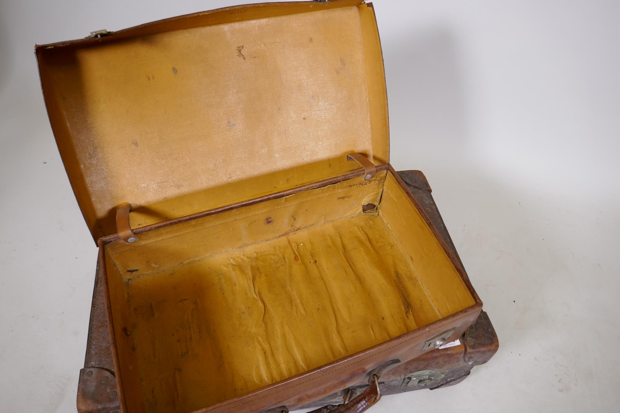 A vintage leather suitcase by R.W. Forsyth, a smaller leather case and an attache case, 26" x 16" - Image 4 of 9