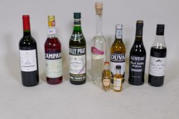 Seven bottles of wine and spirits and two miniature whiskys