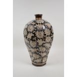 A Chinese cizhou kiln vase with lotus flower decoration, 12" high