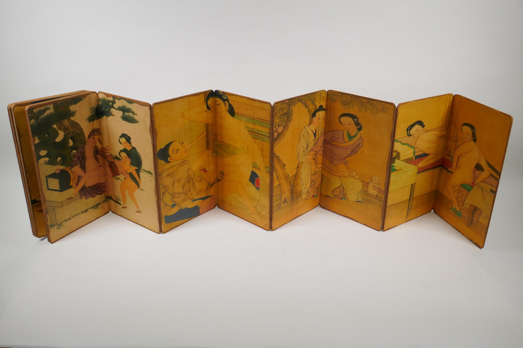 A Chinese printed concertina book with erotic scenes, 6½" x 11" - Image 2 of 3