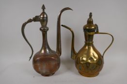 Two antique Moorish coffee pots, largest 14½" high