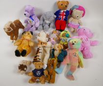 A quantity of small teddy bears, to include a Steiff 'Tiger' glove puppet and Beany Bears