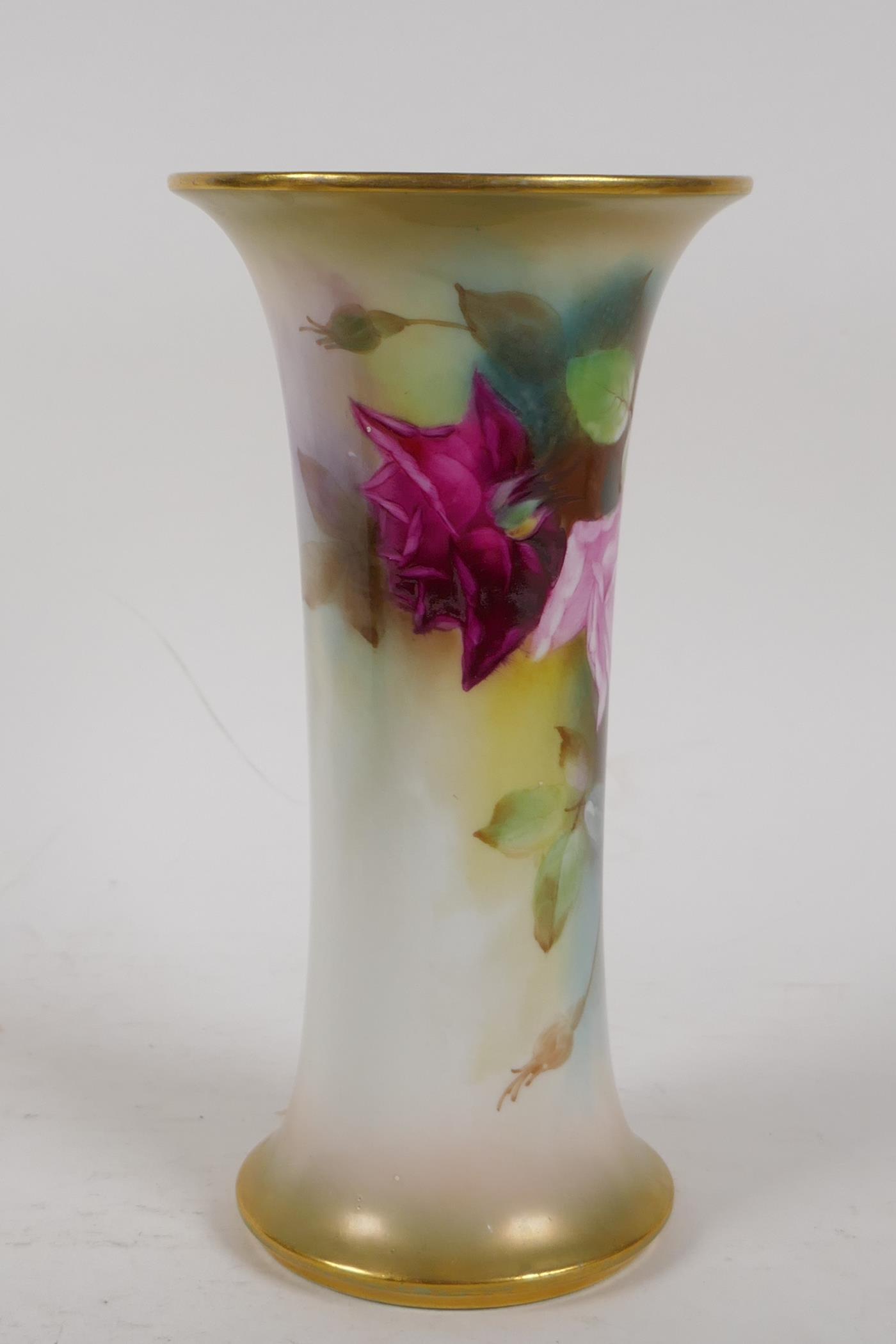 A Royal Worcester Kitty Blake vase with rose decoration, signed, 7½" high - Image 5 of 8