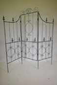 An iron three fold gustav garden screen, 72" x 72" open