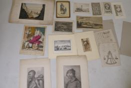 A collection of C18th and C19th engravings, Italian scenes, Vesuvius and Venice, two French