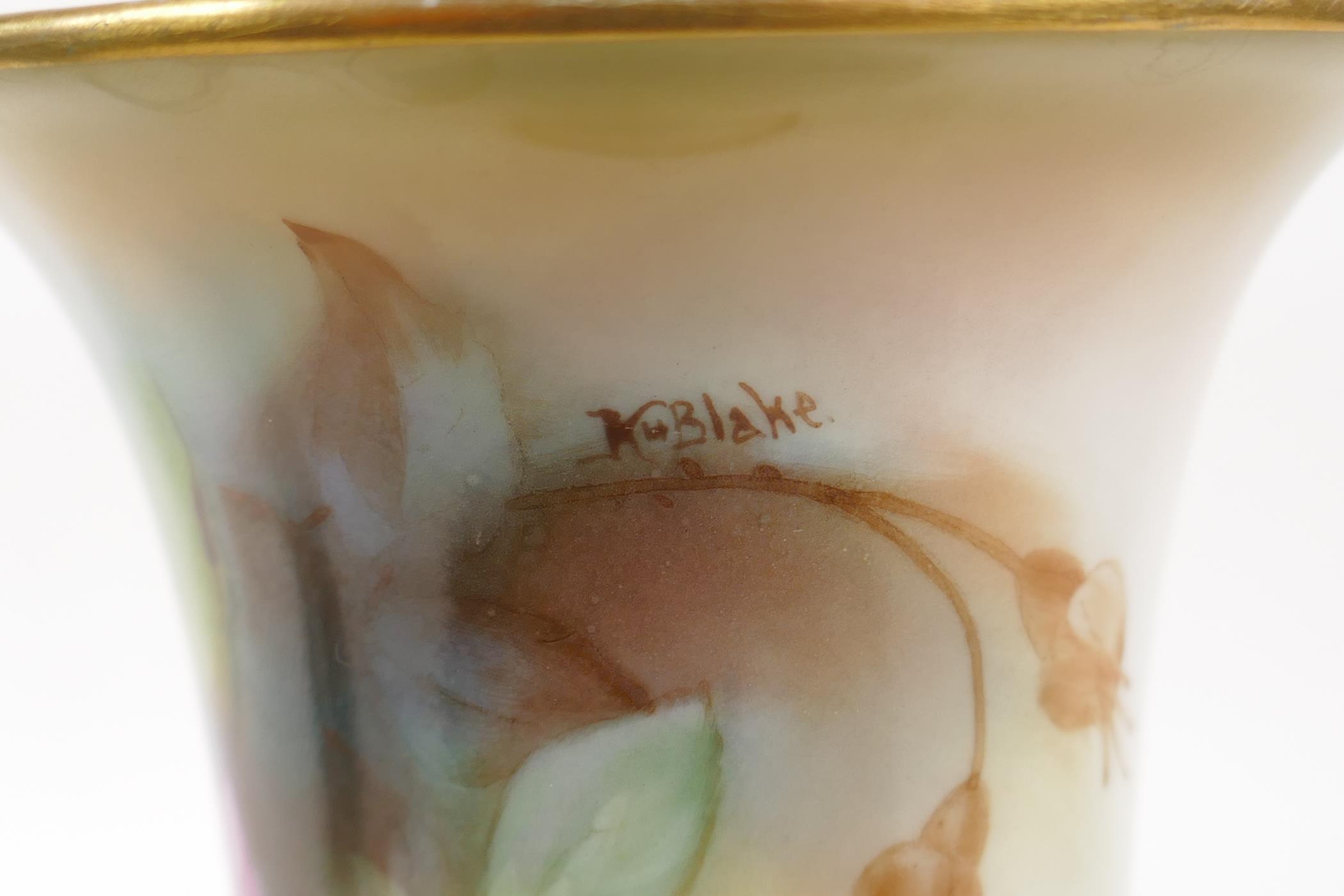 A Royal Worcester Kitty Blake vase with rose decoration, signed, 7½" high - Image 6 of 8
