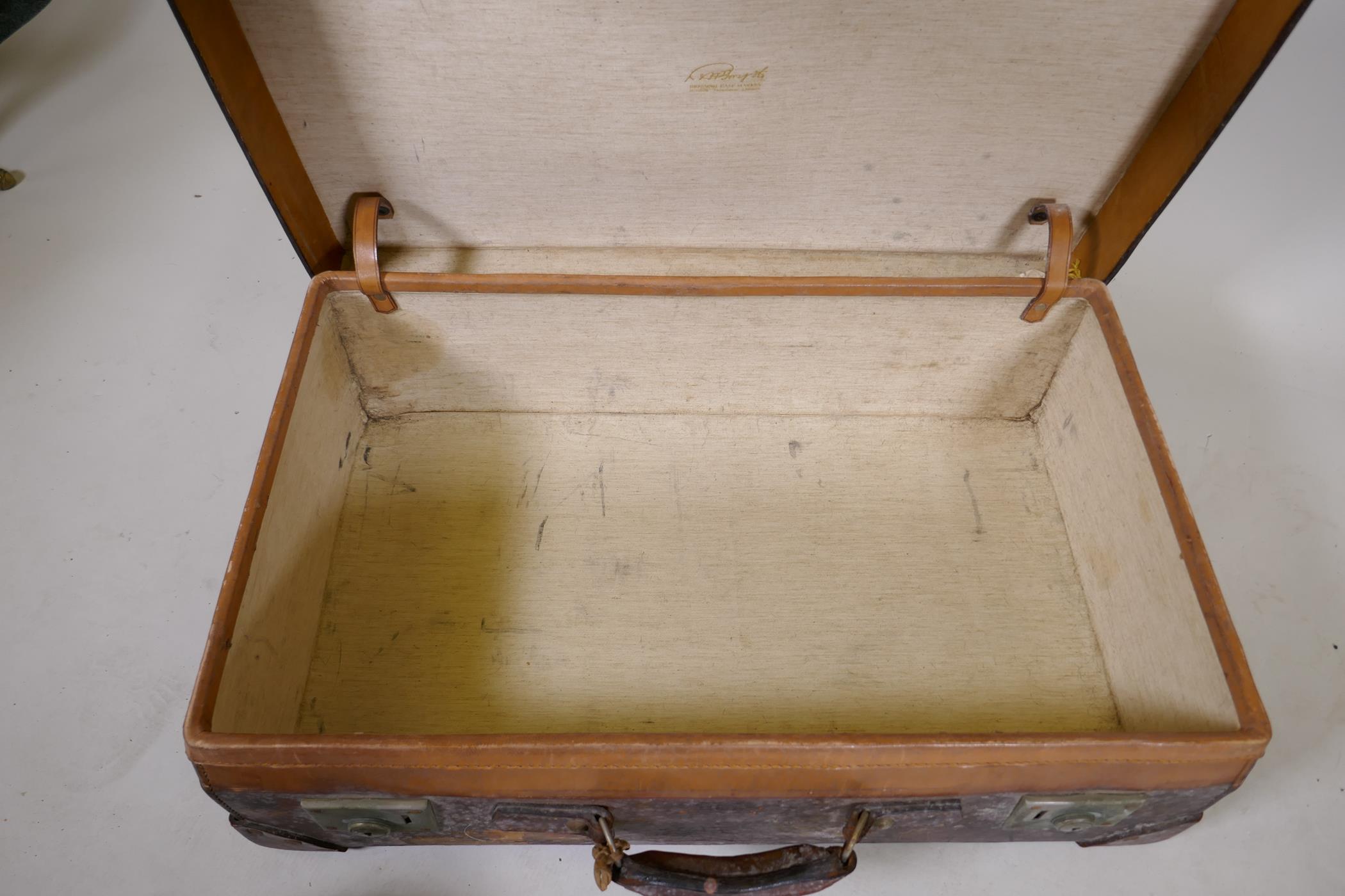 A vintage leather suitcase by R.W. Forsyth, a smaller leather case and an attache case, 26" x 16" - Image 5 of 9