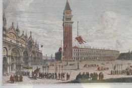 Michel Marieschi, view of St Marks Square, Venice, No 3 from a series, hand coloured C18th