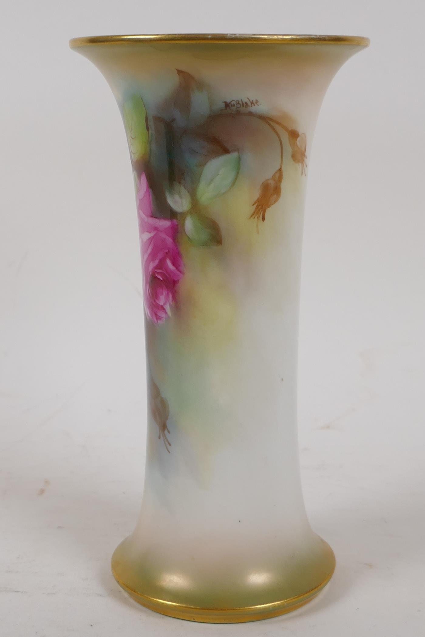 A Royal Worcester Kitty Blake vase with rose decoration, signed, 7½" high - Image 3 of 8