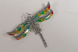 A 925 silver and plique a jour dragonfly brooch, 2½" x 2"