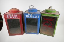 Three Indonesian metal and glass food containers, 16" high, 9" square