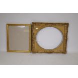A giltwood and composition picture frame with oval slip and an C18th style frame with glass,
