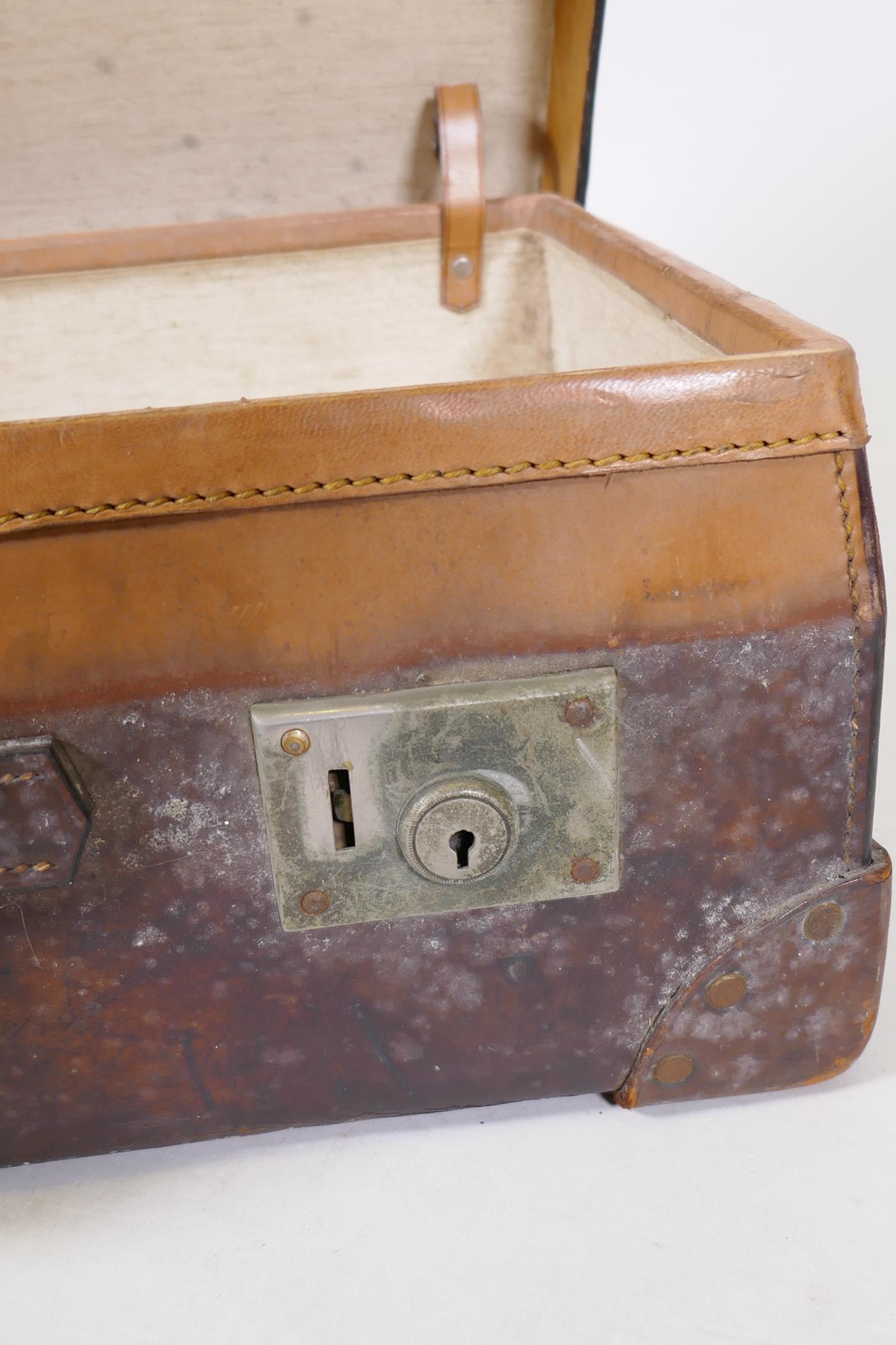 A vintage leather suitcase by R.W. Forsyth, a smaller leather case and an attache case, 26" x 16" - Image 7 of 9