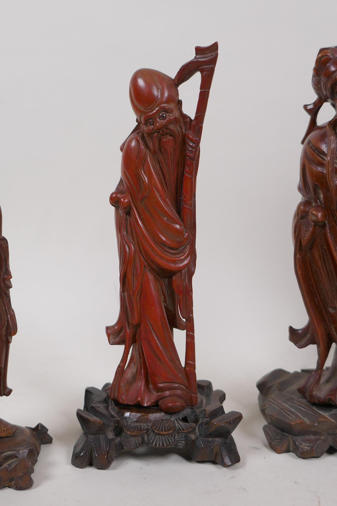 Seven Chinese carved hardwood figures, with depictions of Shao Lao and Buddha, largest 9½" high, AF - Image 3 of 8