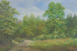 John Miller, forest scene, titled and dated in pencil verso 'Bells Yew Green 8.9.89', oil on canvas,